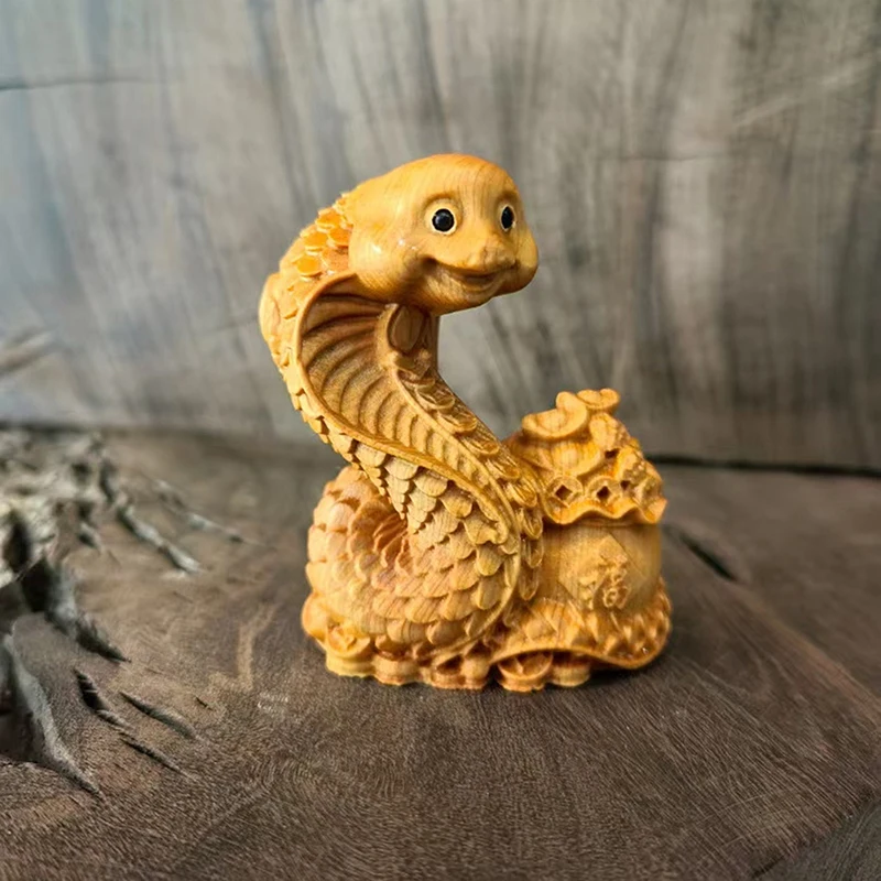 1 Buah Patung Ular Feng Shui Keberuntungan Ukiran Kayu Patung Ular Cina Uang Kekayaan Aksesori Dekorasi Desktop Rumah