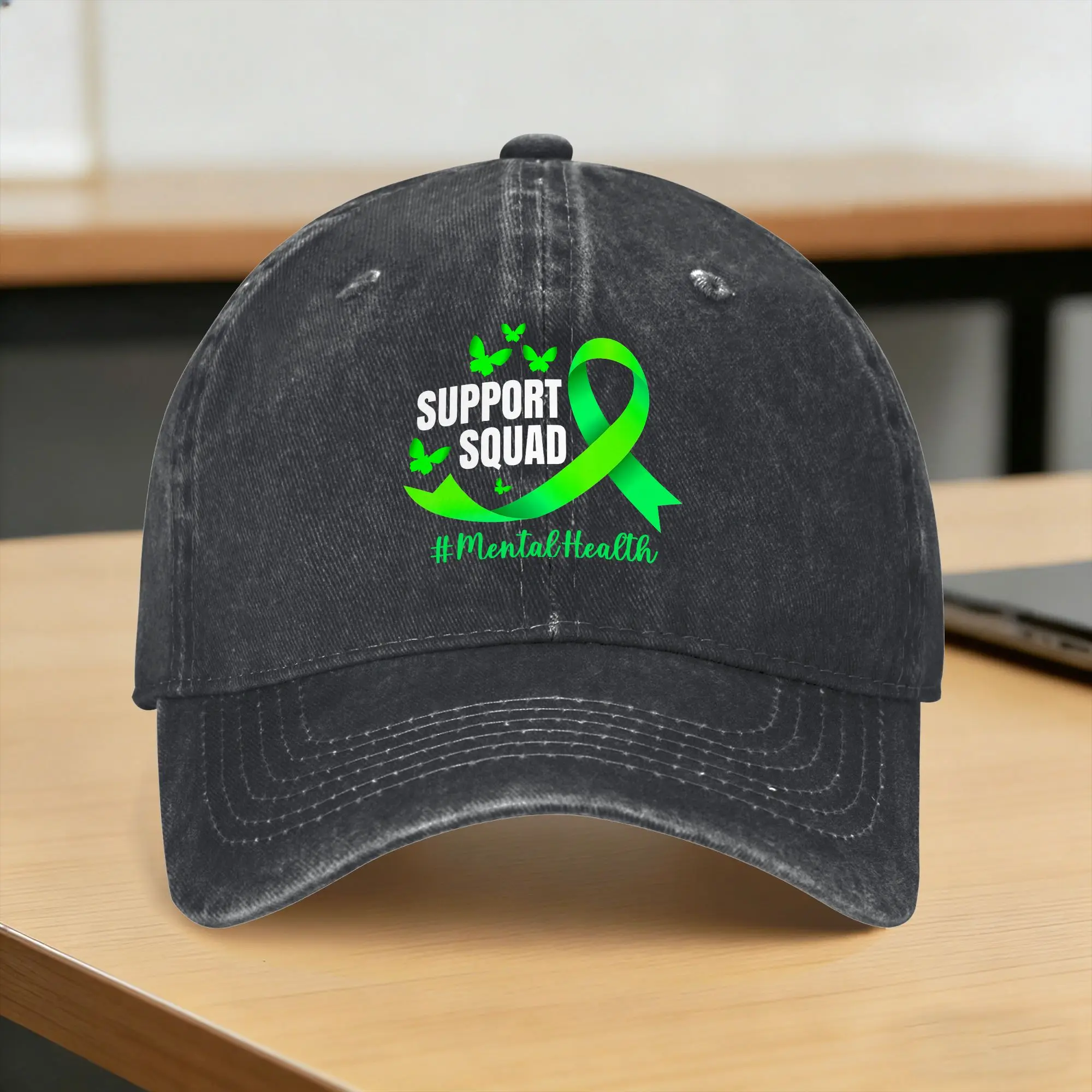 Washed Baseball Cap Support Squad Green Ribbon Mental Health Awareness Summer Trucker Hat Cool Kpop Rock Sun Snapback Cap