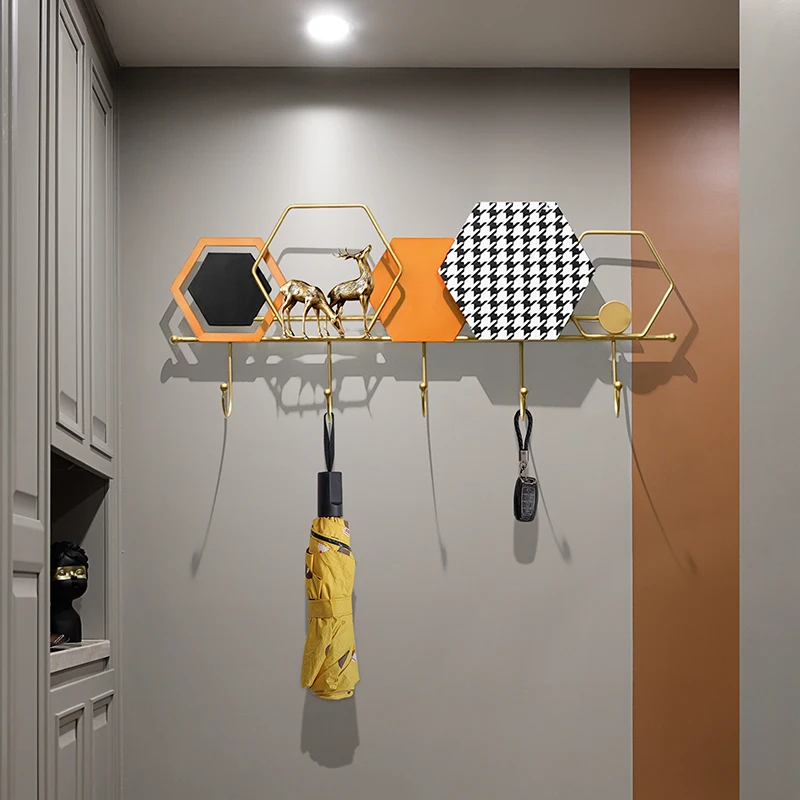 Nordic style non-punching entrance metal entrance door, back coat and hat entry door, wall storage decorative coat hook