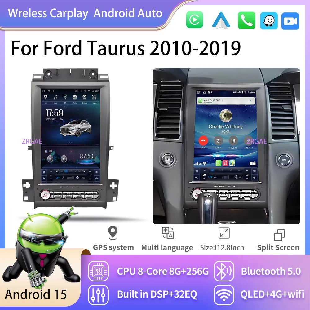 Car Android 15 For Ford Taurus 2010-2019 Tesla Screen Touch Screen Multimedia Player Carplay Auto Bluetooth GPS Navigation WIFI