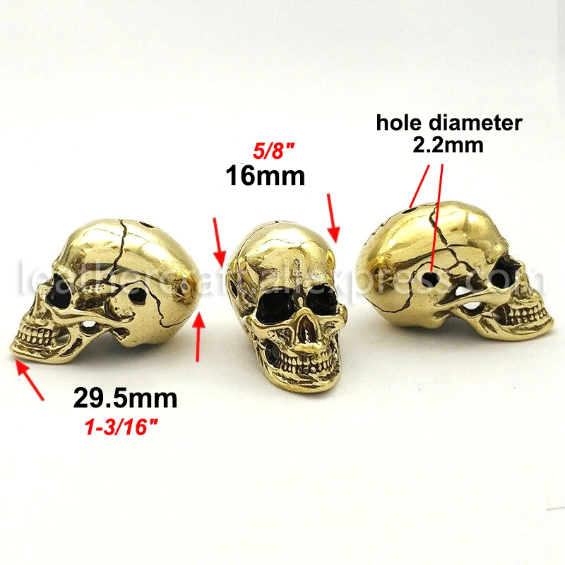 1x New Skull Pendant Retro Brass Casting Polished Punk Biker Pendant Leather Craft Garment Diy Hardware Accessories Pure brass