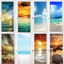 3d Waterfront Sunset Door Decal Ocean Landscape Decal Natural Ocean Landscape Mural Poster Wallpaper Family Bedroom Decoration