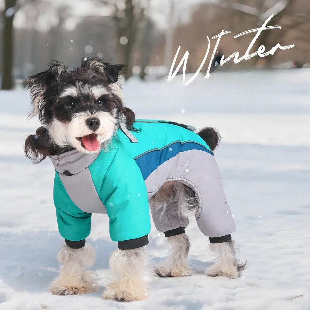 

Winter Dog Coat Reflective Warm Puppy Clothes Four Legs Outdoor Jacket Leash Attachment Cold Weather Protective Apparel Small