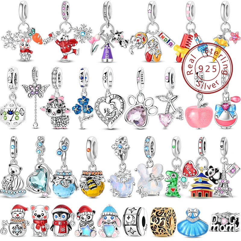 Winter trendige 925er Silber Schneeflocke Tier berühmte architektonische Designer-Charms Perlen passen Familie und Freund DIY edlen Schmuck