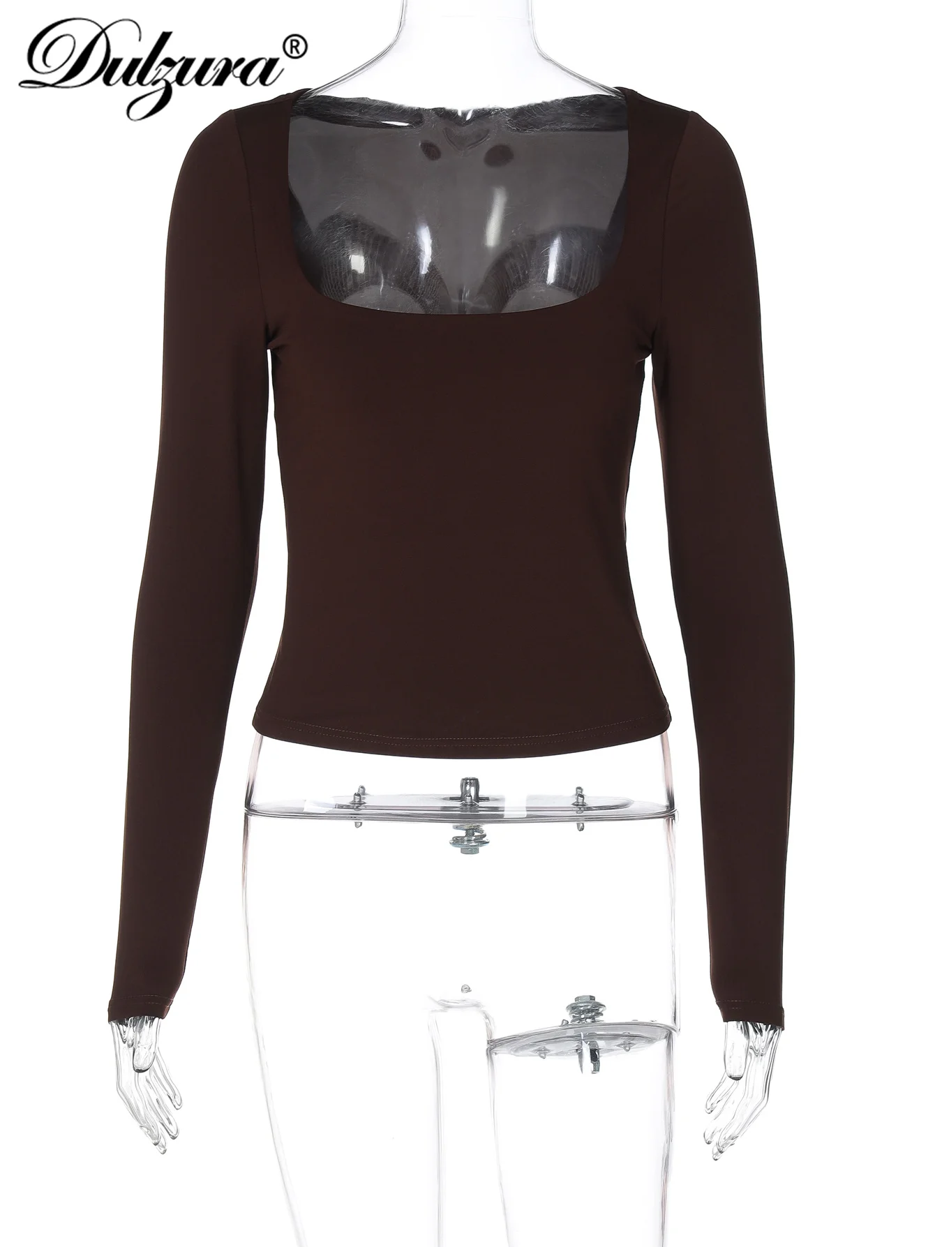 Dulzura Autumn Fashion Sexy Square Collar Long Sleeve Slim T-Shirt Women'S Solid Casual Top Party Club Street Clothes Wholesale image 6