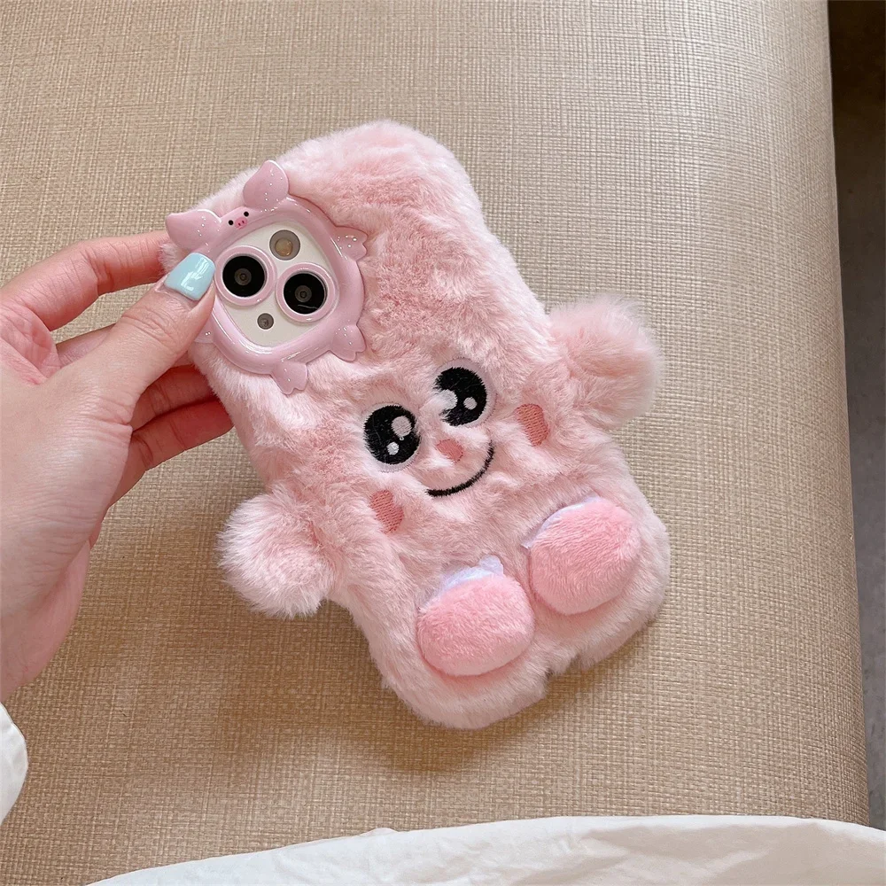 Plush  Cartoon Figure Phone Case for IPhone16 15 14 13 11 12 ProMax Plus Shockproof Furry  Fur Anti-drop  Protective Back Cover