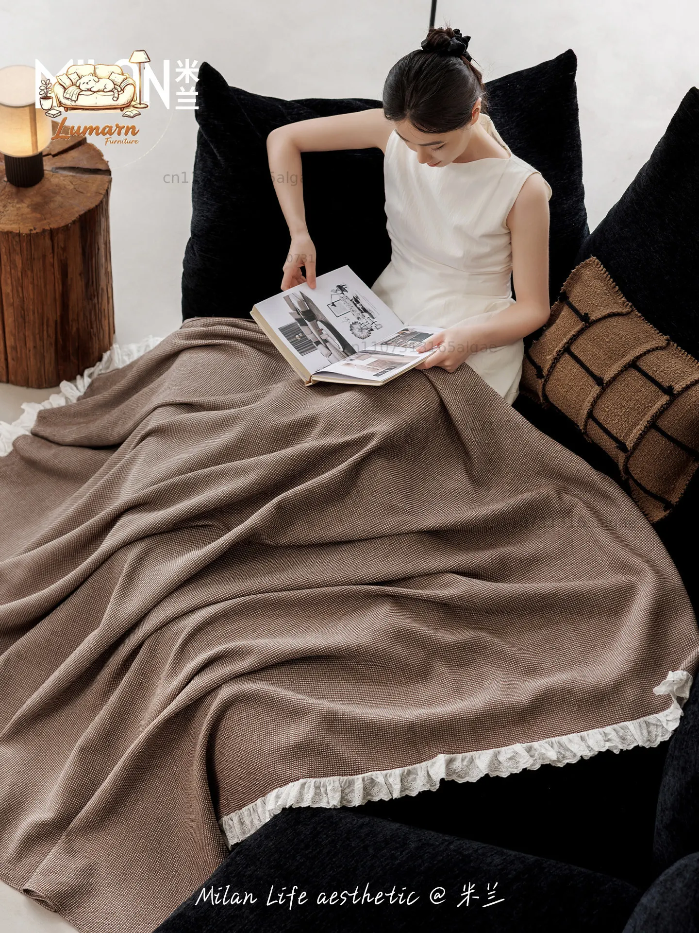 Minimalist style pure cotton waffle leisure blanket, office nap sofa blanket, four seasons air conditioner blanket
