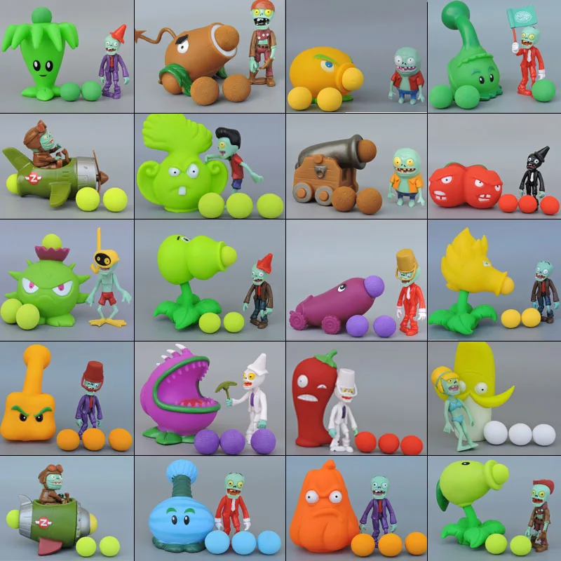 Plants vs Zombie 40 Models Box Set Plant Cactus Peashooter Puff-Shroom Soft Rubber Full Anime Figure Model Dolls Kids Toys Gifts