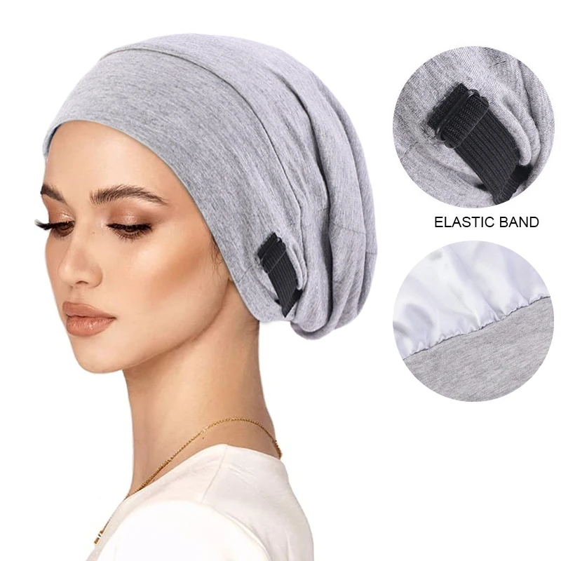 New Cotton Baggy Hat Double Layer Satin Lining Night Sleep Cap Ladies Elastic Adjustable Beanie Headwrap Hair Care Chemo Cap