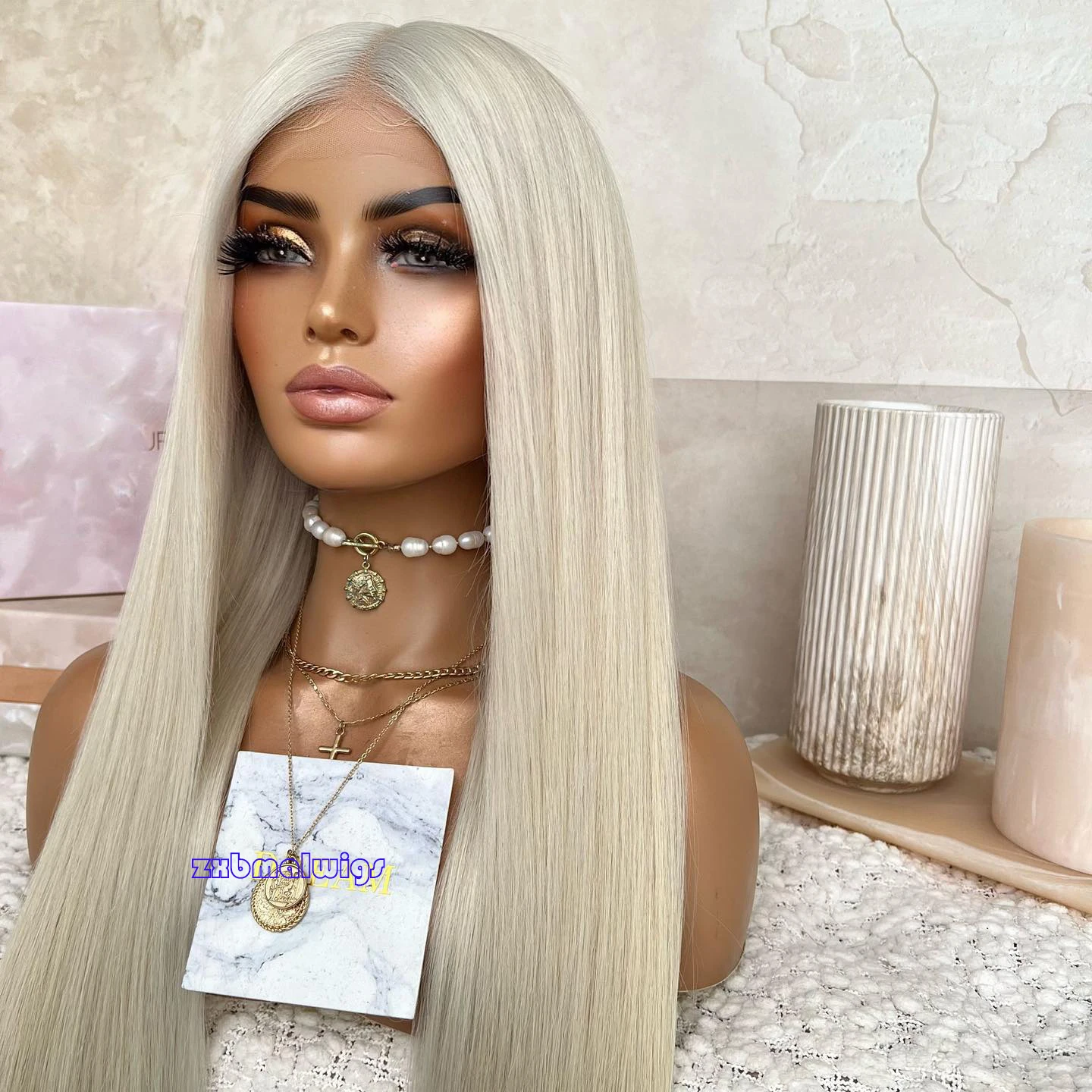 ZXBMALWIGS  Silky Straight Soft White Blonde Wigs Long Glueless 13X4 Lace Front Wig High Temperature With Baby Hair