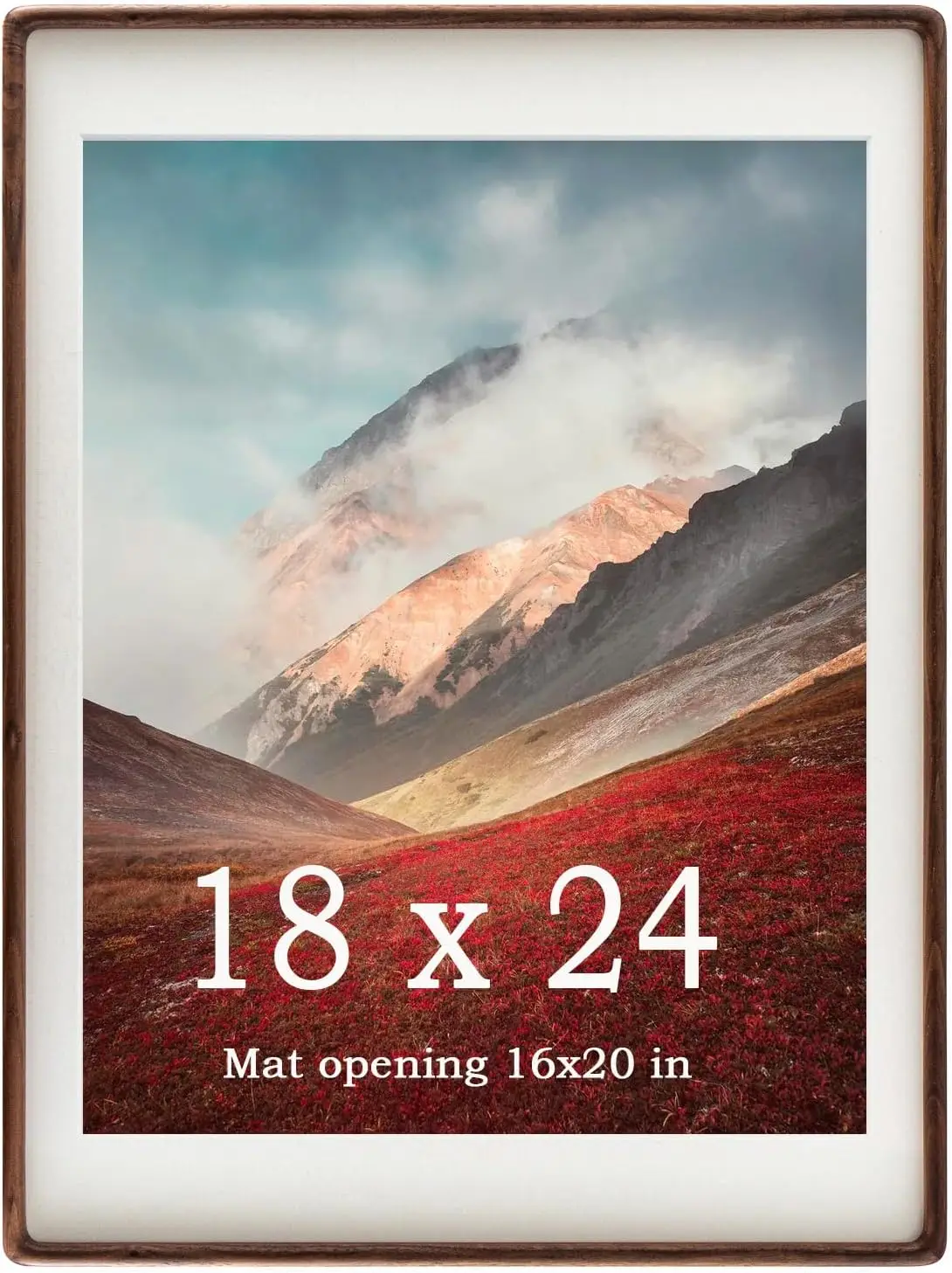 

18x24 Frame Natural, Solid Walnut Wood 18 x 24 Poster Frame with Mat for 16 x 20 Image, Wall Gallery Mounting 24 x 18 Inch