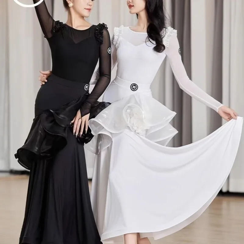 

Платье для латинских современных танцев по индивидуальному заказу, ослепительная юбка, национальная стандартная одежда для выступлений, вальс, социальный танец, разделенный комплект, продвинутый