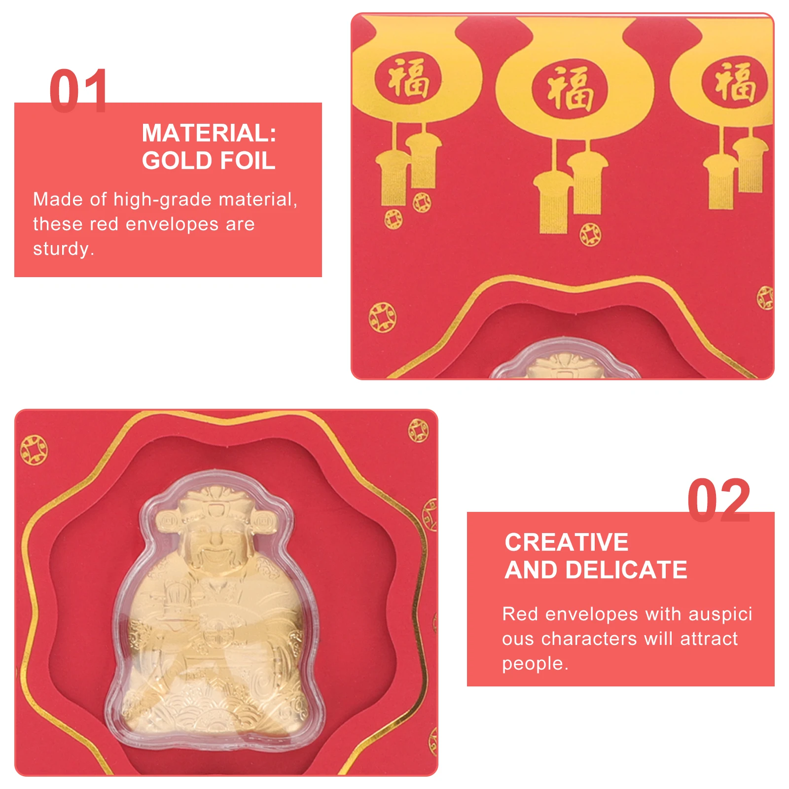 

10pcs Red Envelopes Chinese Style Gold Leaf Money Storage Festive Design Creative New Year Gift Kids Envelopes Wealth