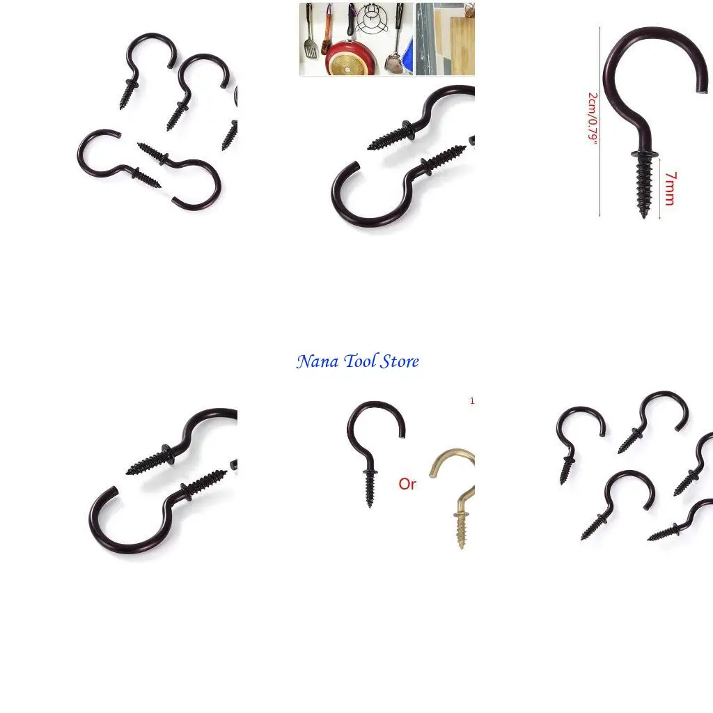 

31GJ 18 Pcs Iron Metal Ceiling Screw Hooks Lamp Holder Hooks Towel Mug Holder Suitable For Outdoor Lights Birdhouses