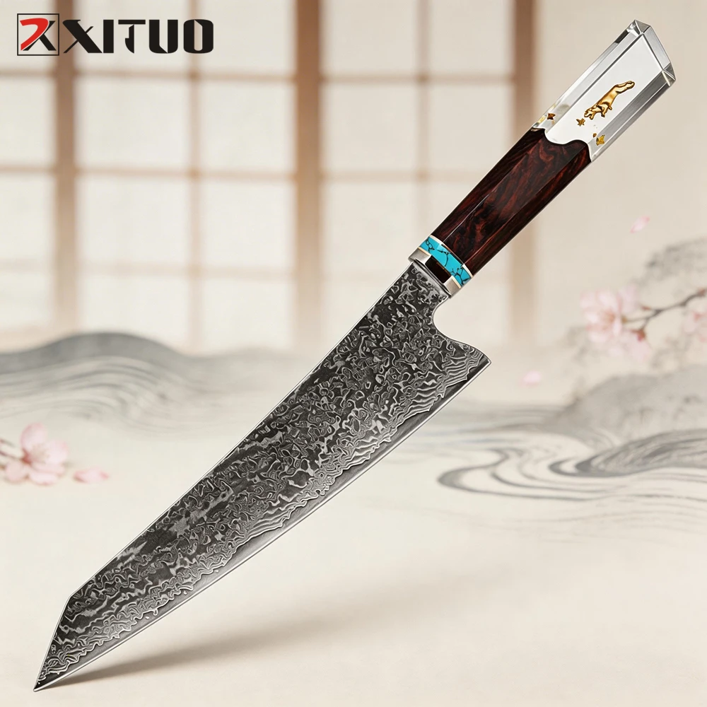 

Кухонный нож XITUO Damascus Kiritsuke 8 дюймов, ручной ковки из высокоуглеродистой стали, острый, с удобной эргономичной рукояткой