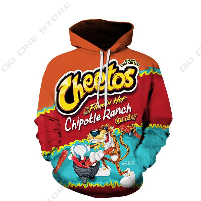 Boys Sweatshirt Cheetos Fries Long Sleeve Sweatshirt 3D Street Hip Hop Jacket Vintage Casual Hoodie Gothic Men\'s Tops