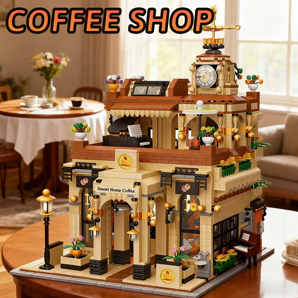 

Creative European coffee shop cofStreet View Building Blocks Set City Street Model Assembly Toy 2987pcs Christmas Gifts