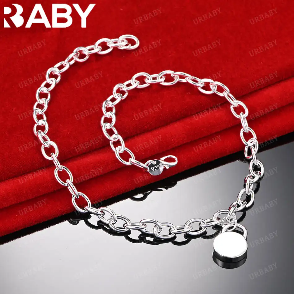 

URBABY 45cm 925 Sterling Silver Lock Chain Necklace For Women Men Charm Trend Birthday Gifts Fashion Party