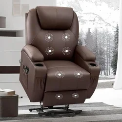 Power Lift Recliner Chair Elderly Sofa Living Room Massage Side Pockets Cup Holders PU Ergonomic Design Sturdy Steel Structure