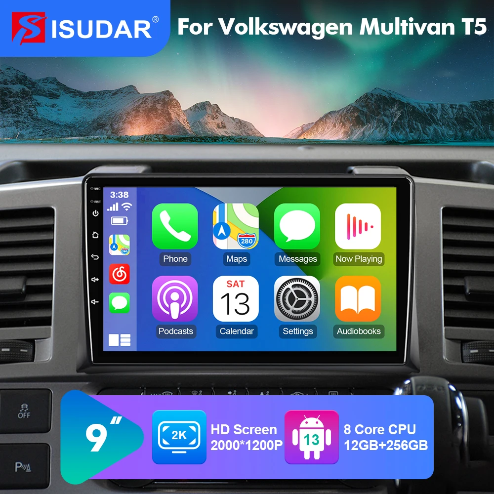 Isudar T78P Android13 Auto Radio Player For Volkswagen VW Touareg Multivan T5 2008 - 2014 Stereo with frame 2K screen carplay 4G