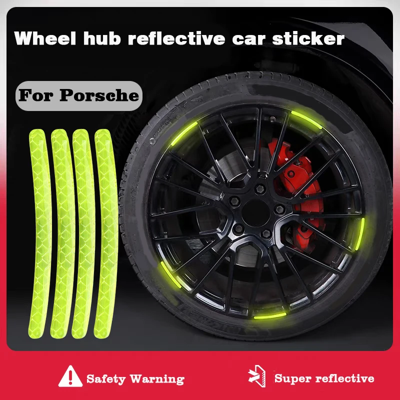 

For Porsche Cayenne Panamera Macan Cayman Boxster 718 911 car wheel hub reflective sticker tire anti-collision reflective strip