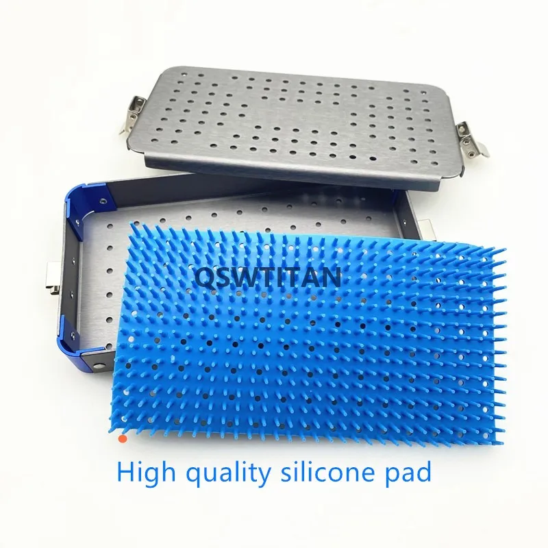 Aluminum Sterilization tray case Disinfection box Sterilization box with silicone pad dental eye surgical instrument