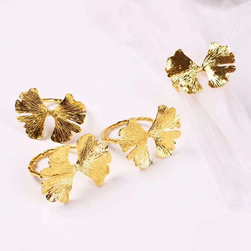 4Pcs Vintage Ginkgo Leaf Napkin Buckle Leaf Napkin Ring Forest Series Christmas Wedding Party Napkin Ring Table Decoration
