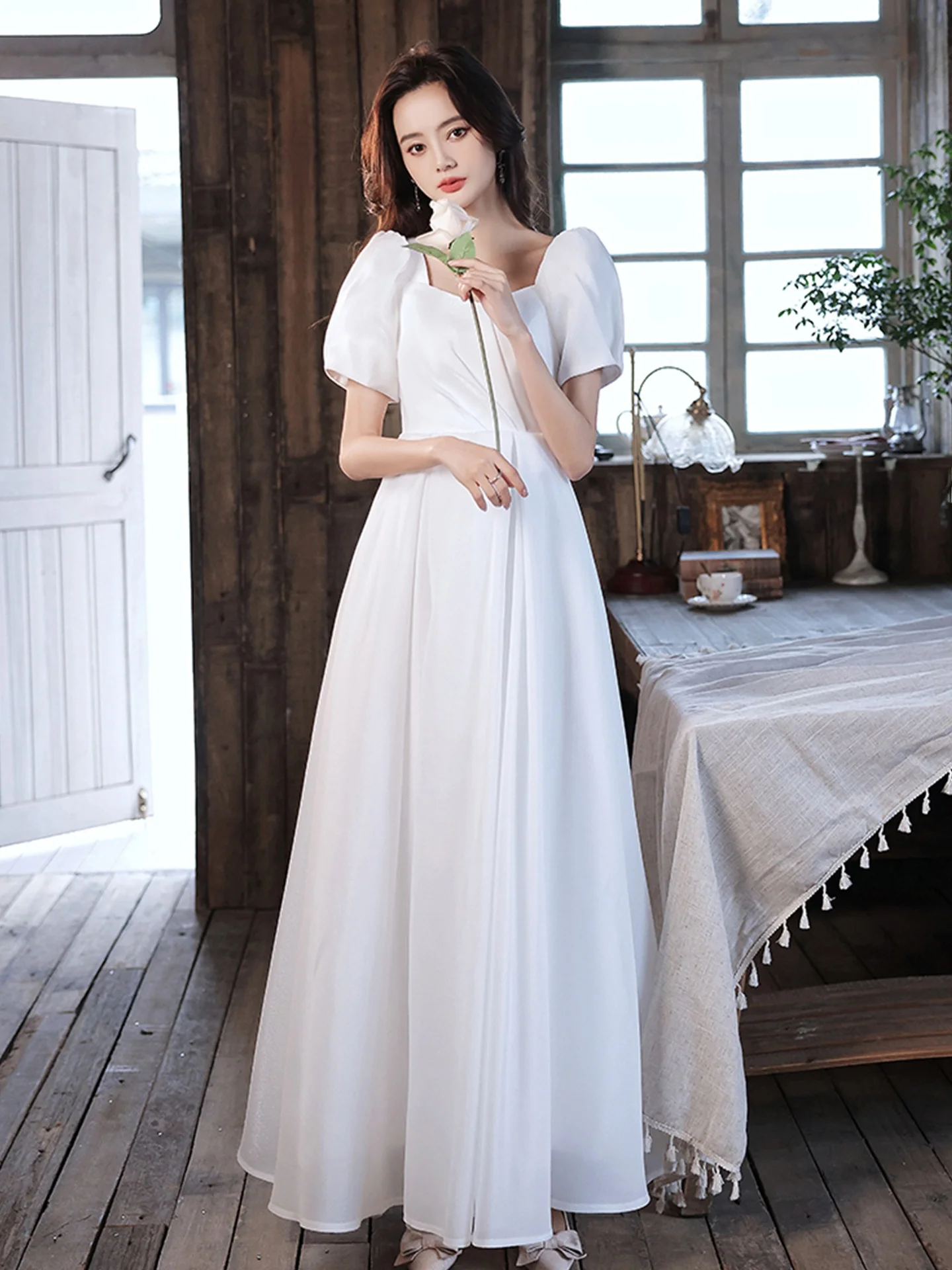 

Stunning White Evening Gown Women's High-End plus Size Host Year End Adult Ceremony Art Exam Gown Skirt Luxury Long Dress