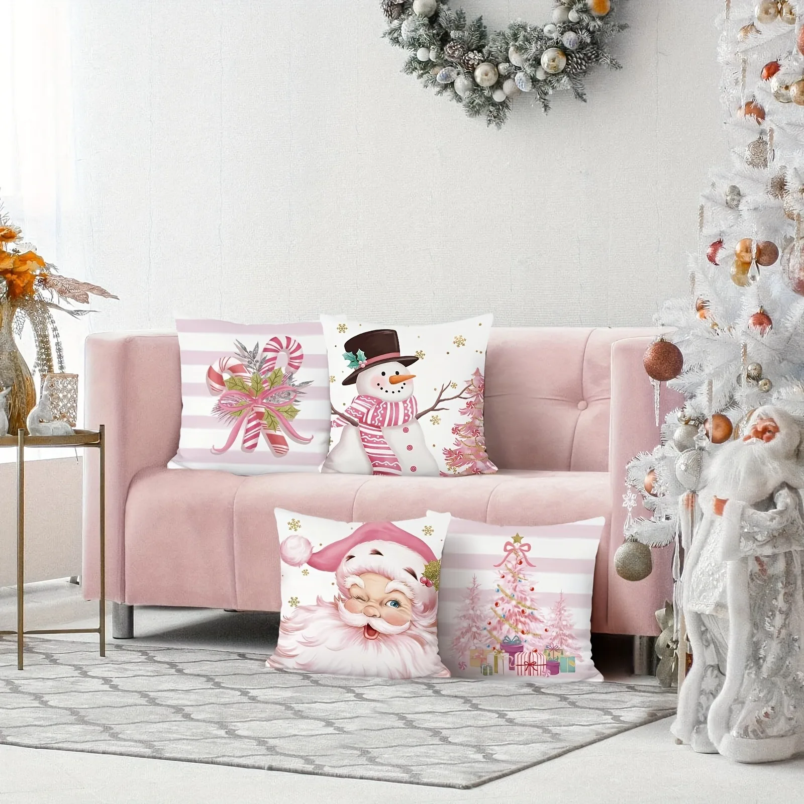 

Christmas Pillowcase Set Multiple Sizes 2D Print Santa Tree Snowman Theme Polyester Zippered Sofa Bedroom Cozy