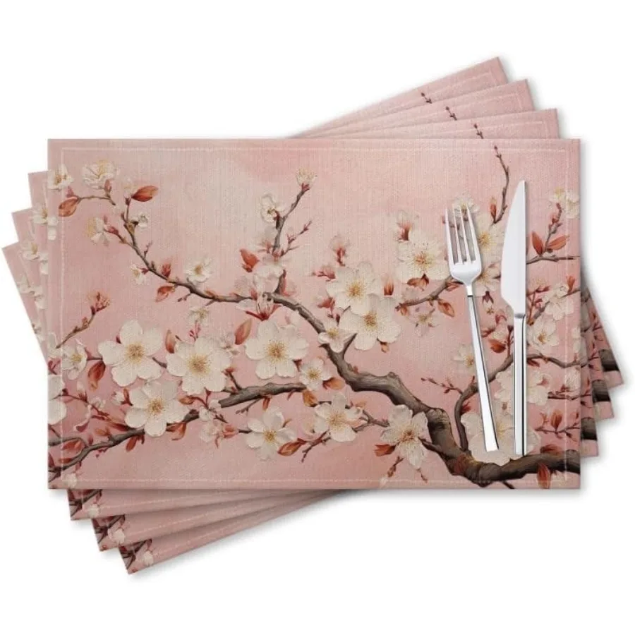 

Моющиеся салфетки, набор из 4 предметов для обеденного стола, розовые вишни, на скобах, дизайн на столе из хлопка и льна 12x18 Ih, легко чистится