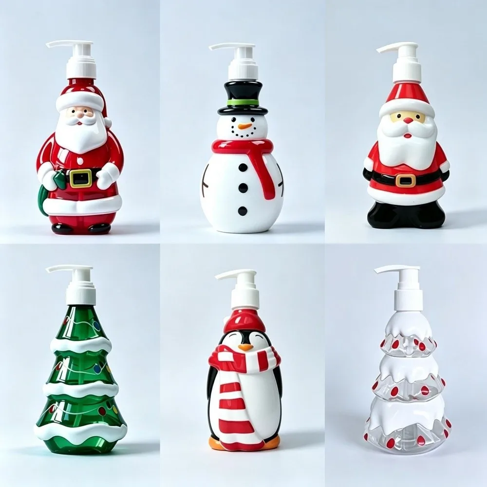 Durable 300ml Christmas Pump Bottle Santa Claus Xmas Tree Soap Pump Dispensers Reusable Penguin Cosmetic Container Bathroom