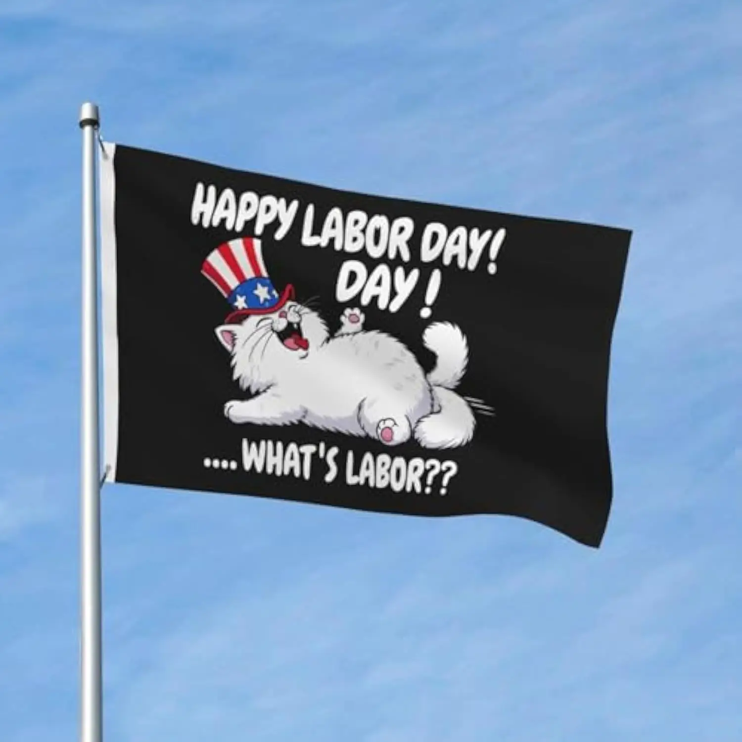 Happy Labor Day Funny Cat Patriotic Hat Garden Flag Outdoor Single-sided Printing Polyester Banner