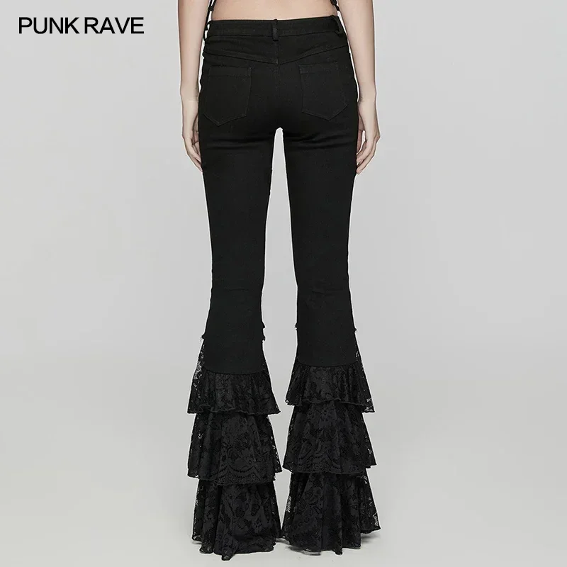 PUNK RAVE Women\'s Gothic Low Waist Twill Jeans V-shaped Drawstring Design Mermaid Tail Coolness Sexiness Personalized Trousers