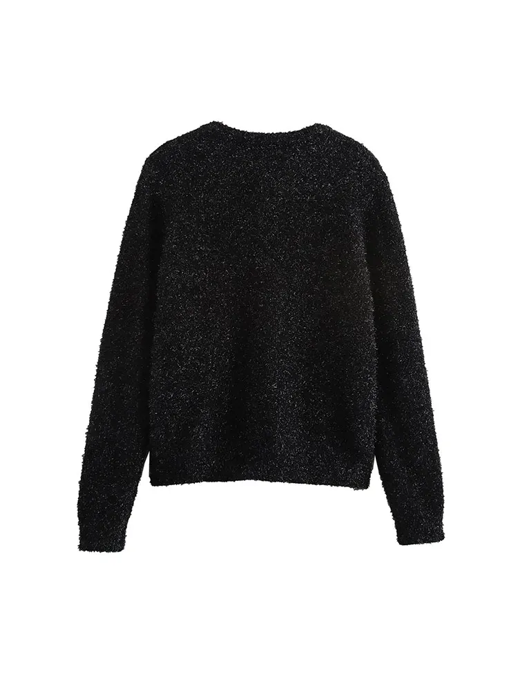 TRAF 2024 Autumn Women's Sweater Cardigan New Winter Bead Short Knitted Cardigans Ladies Fashoin Knitwear Coats