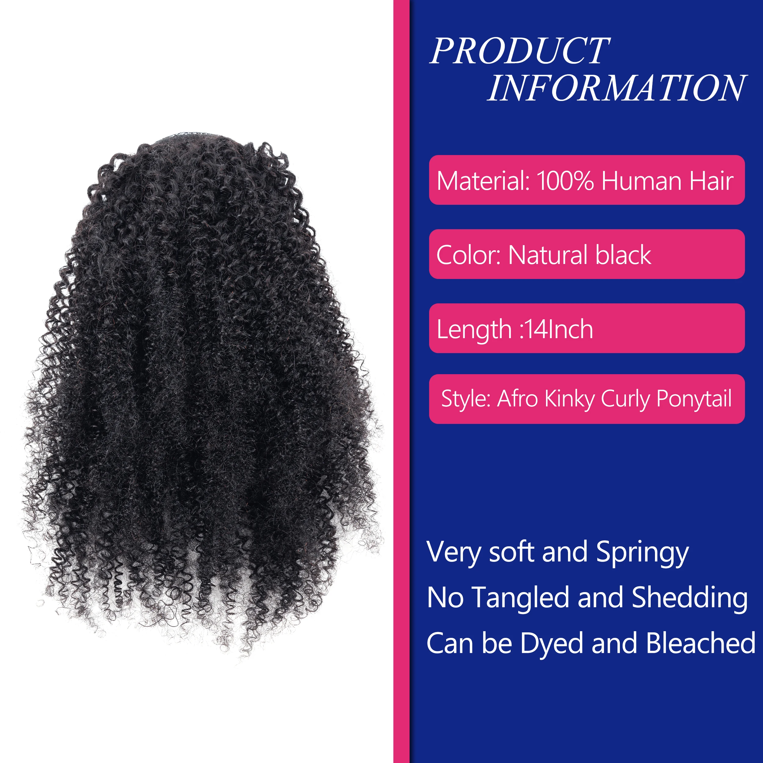 Full Thickness 3C Afro Kinky Curly Raw Hair Weaves One Donor Human Hair Drawstring Ponytail With Easy Combs