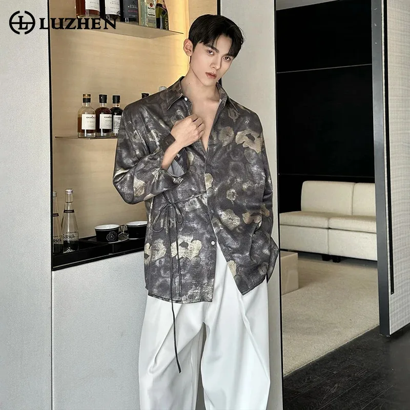 

LUZHEN 2026 Trendy Satin High Quality Floral Printed Loose Casual Shirt Men Original Elegant Temperament Long Sleeve Tops JY6238