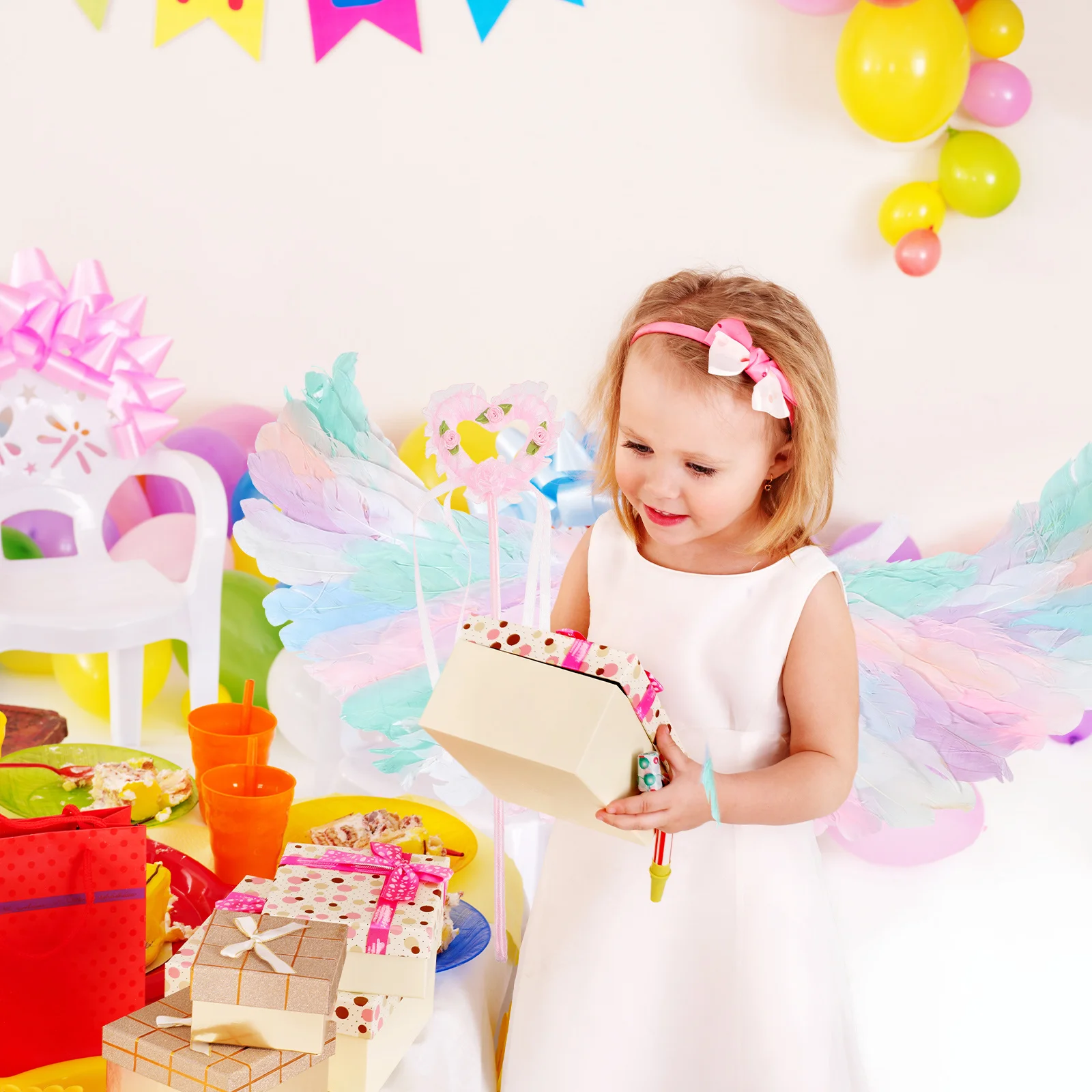 1 세트 윙 머리띠 요정 지팡이 의상 액세서리 소녀를위한 가볍고 편안한 코스프레 축제 무대 파티 소품