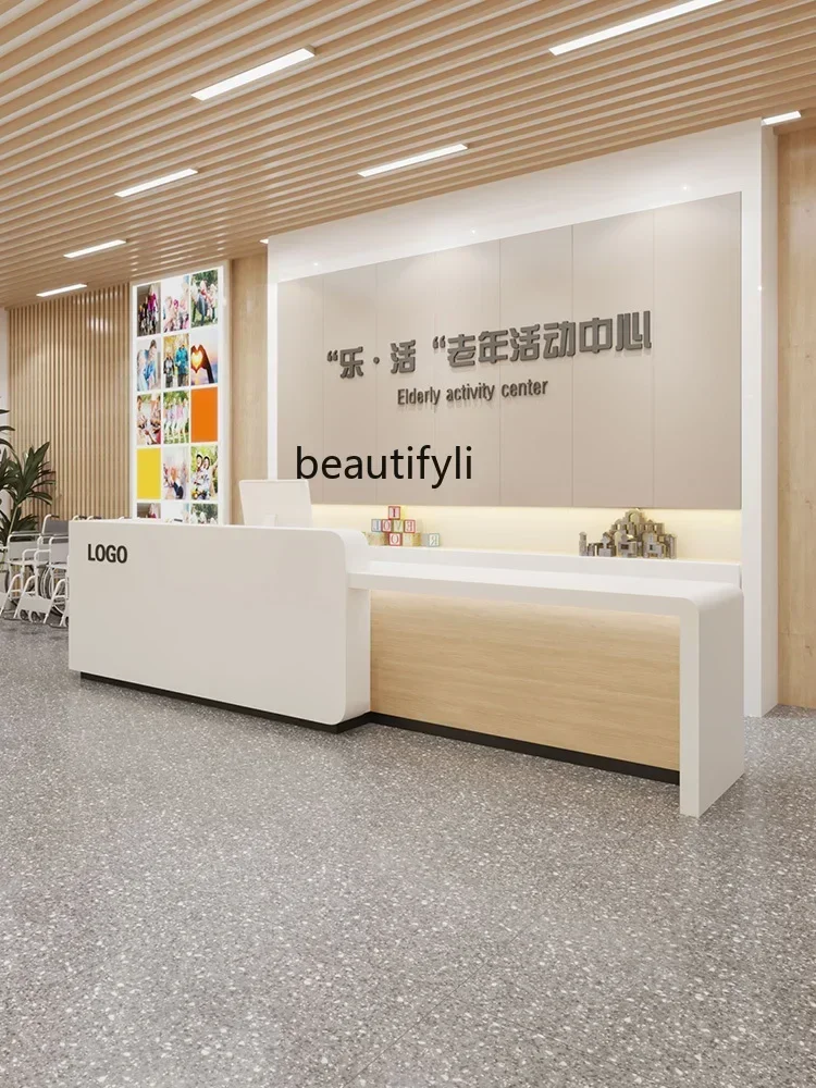 G8578 Modern Simple Paint Company Reception Table Beauty Salon Hospitality Bar Service Cashier Office Reception Desk Customizati