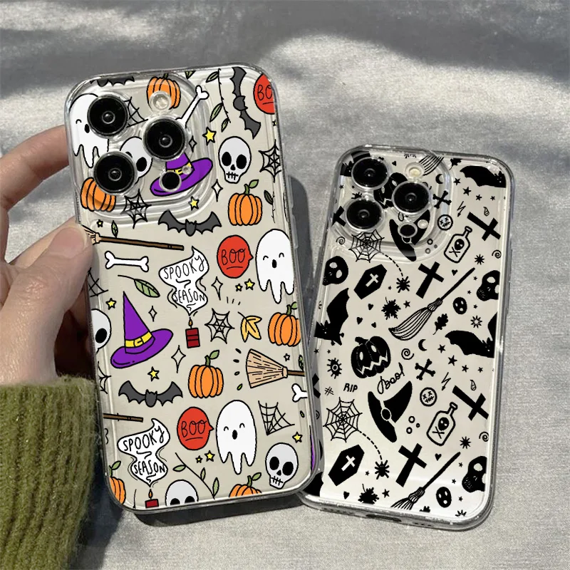 Halloween Elements For Realme10 9 C30 53 63 Narzo50 Find X5 Reno12 11 10 8 7 6 Pro Plus Transparent Space Phone Case Funda Cover