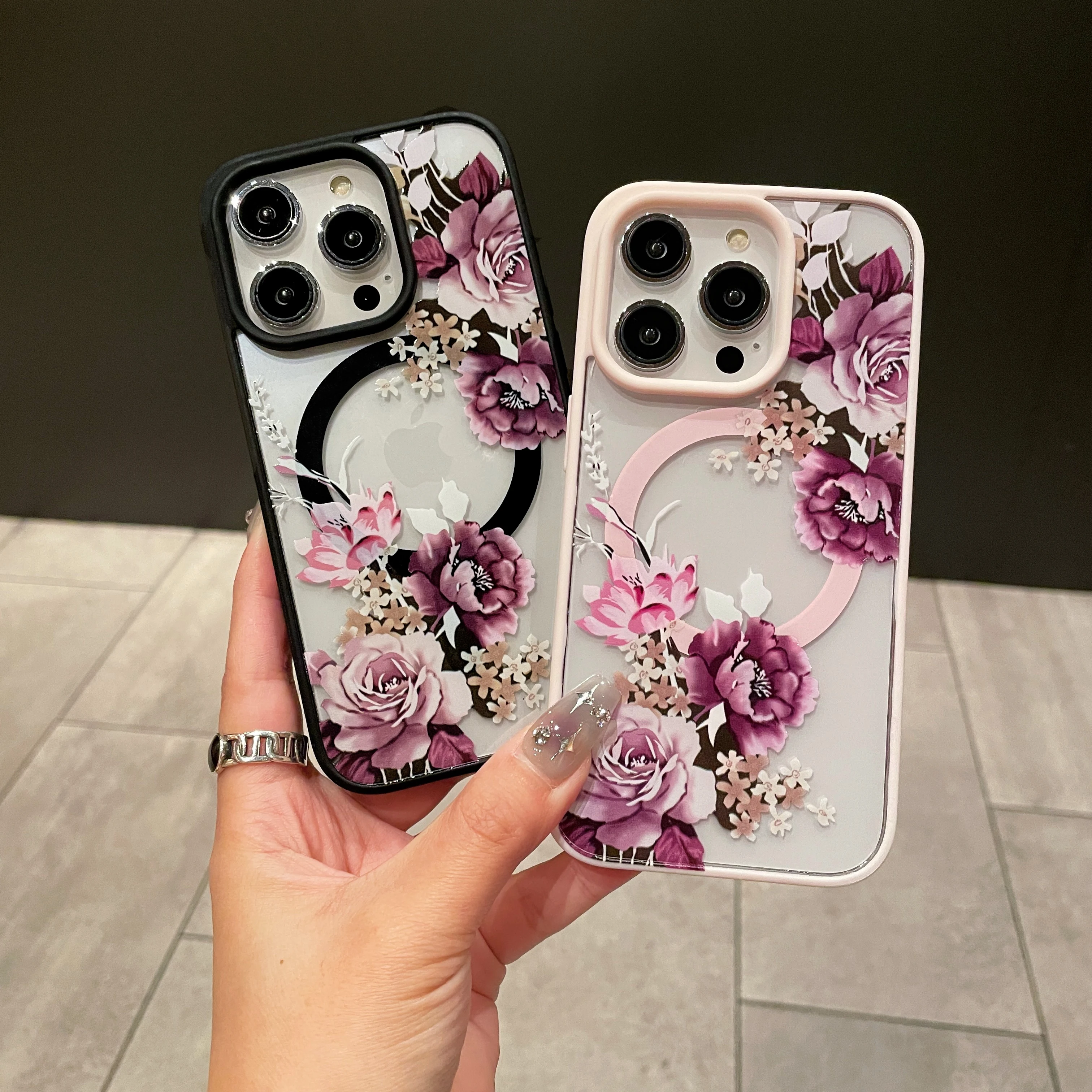 Luxury Retro Flowers Floral Magnetic For Case For iPhone 15 11 12 13 14 ProMax Clear Shockproof Cover