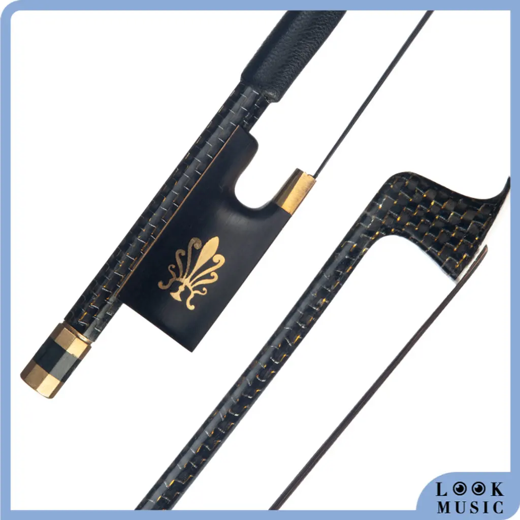 

LOOK 4/4 Violin Bow Golden Silk Braided Carbon Fiber Round Stick W/Ebony Frog Violin Parts Accessories