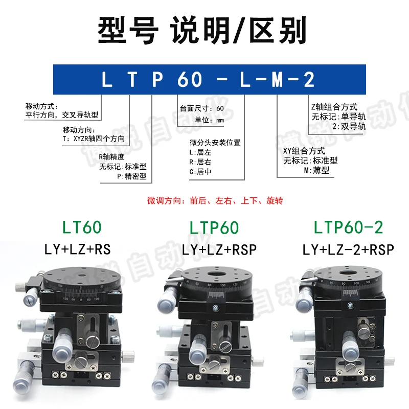 XYZR Four-axis Displacement Stage Manual Translation Table Precision Table Micro-adjustment Optical Sliding Table LT60/90/125