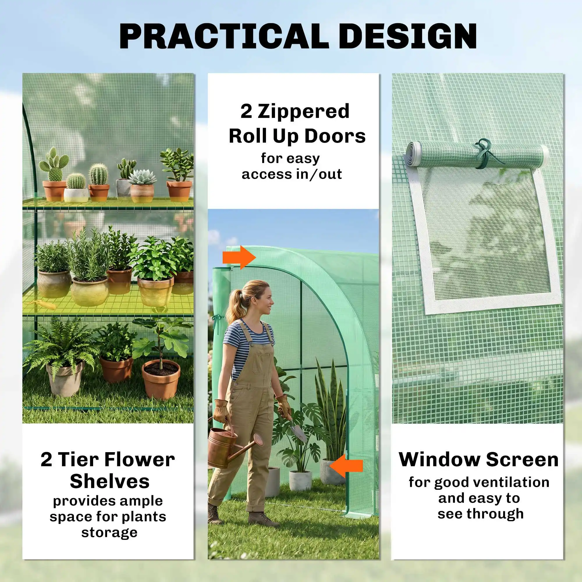 Walk-In Lean to Wall Greenhouse with Windows and Doors 300L X 150W X 213Hcm