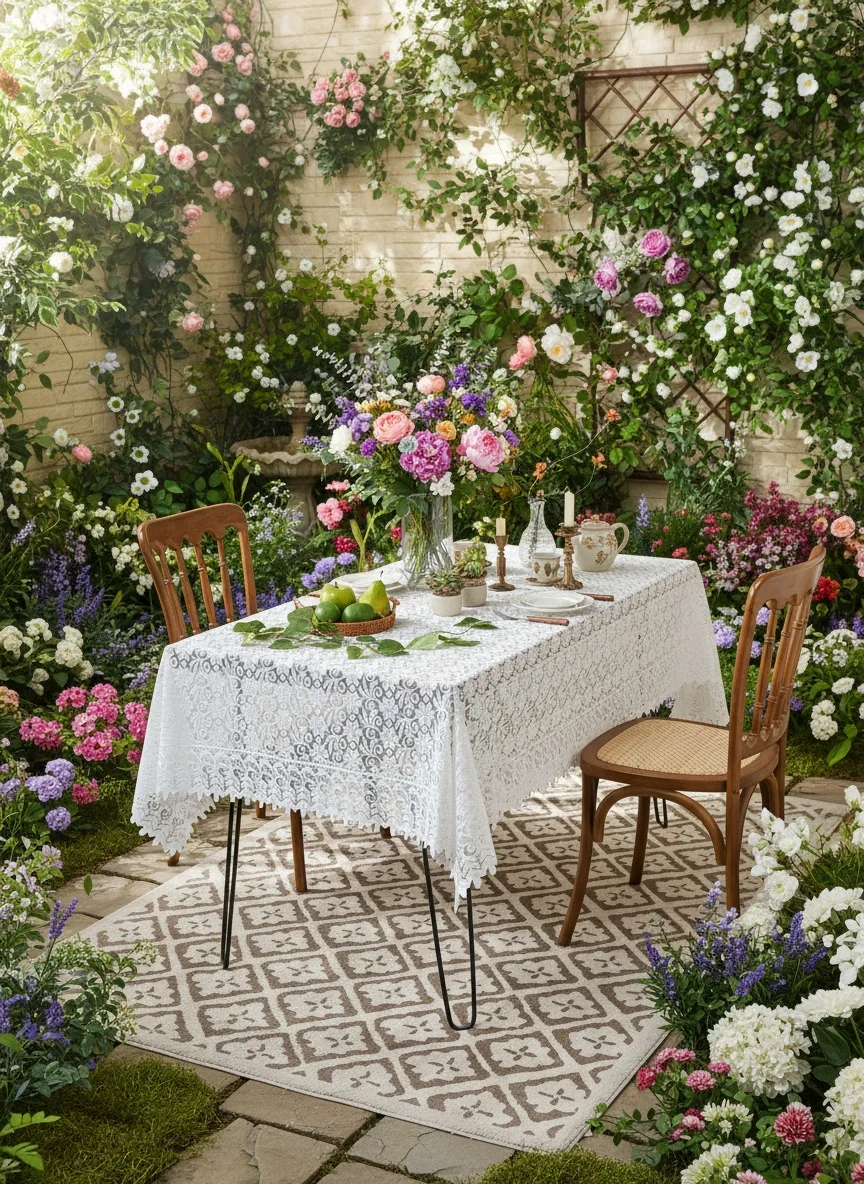 White Simple Fresh Lace Tablecloth for Living Room Bedroom Dining Table Decor