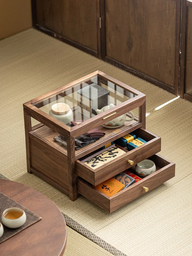 Black walnut solid wood teapot, locker, high-end cultural and play display cabinet, figure dust cabinet, shelf storage box