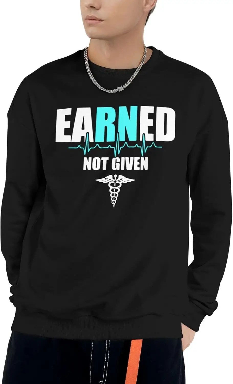 TEICCI Men's Women's Crewneck Sweatshirt, Nurse Earned Not Given Pullover Basic Tops Unisex Long Sleeves Sweatshirts Black