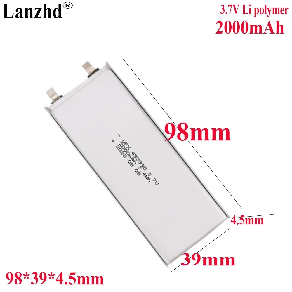 3.7V Li Lithium Polymer Battery 2000mah For Massager LED luminaire. Headlamp Medical device battery 453998