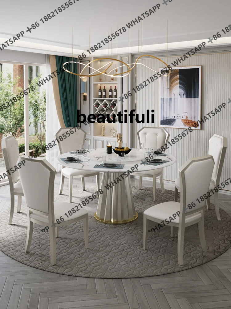 

American marble dining table and chair combination furniture modern simple light luxury round dining table high-end luxury