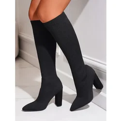 Stivali Donna Piattaforma 10,5 cm Tacchi alti Stivali elasticizzati al ginocchio Stivali Lady Stripper Stivali da neve invernali Tacchi alti Stivaletti lavorati a maglia Scarpe