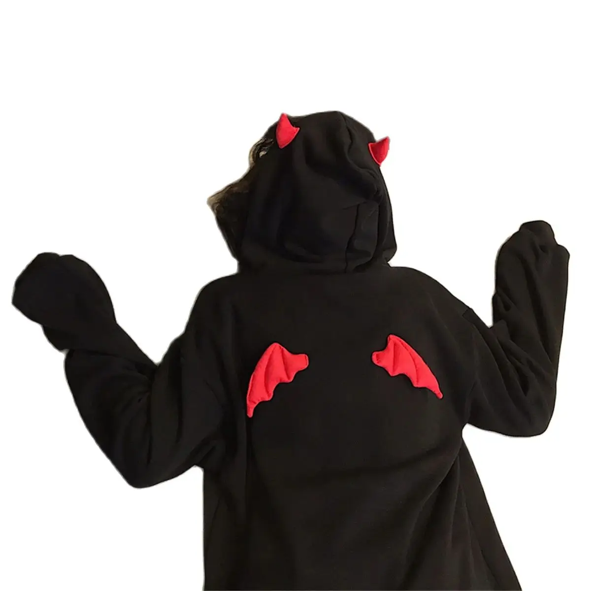 Klasyczne Ubrania Charms Osobowość Bluzy z Kapturem Rogi Diabła Bluzy Rozpinane Bluzy z Kapturem Luźne Pulowery Bluzki z Długim Rękawem Streetwear